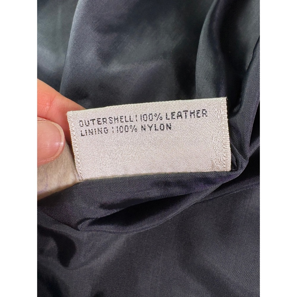 Vintage 80s Leather Bomber Jacket Women XS Black Pleated Moto Biker Powerful Zip - Picture 5 of 10